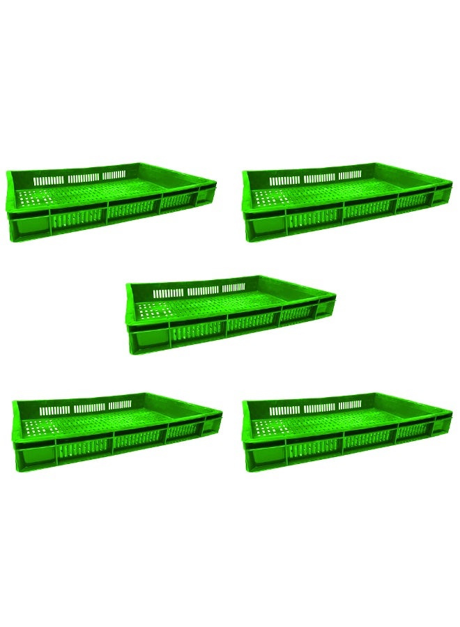 5pcs of Plastic Storage Crate 600x400x80mm Stackable Food Grade Ventilated Catering Crate Heavy Duty - Green